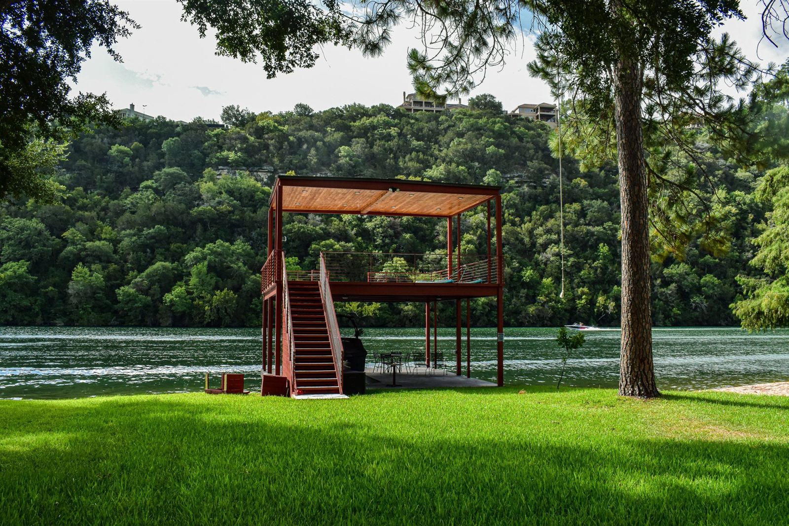 Lakeside pavilion and dock structure on the Colorado River