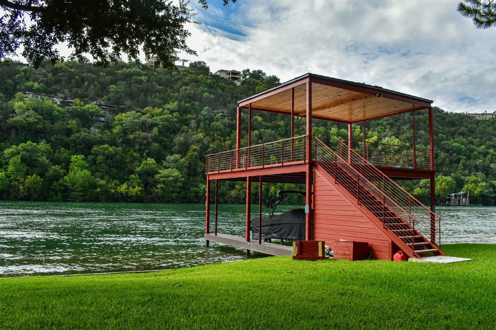 Hill-country waterfront pavilion, full elevation