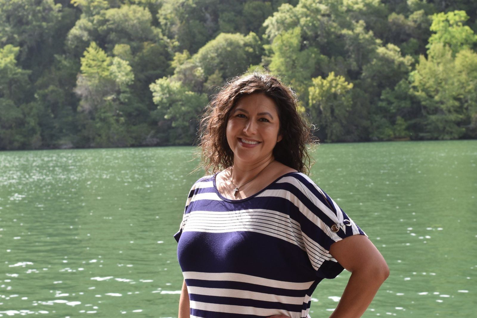 On-location portrait in front of the lake