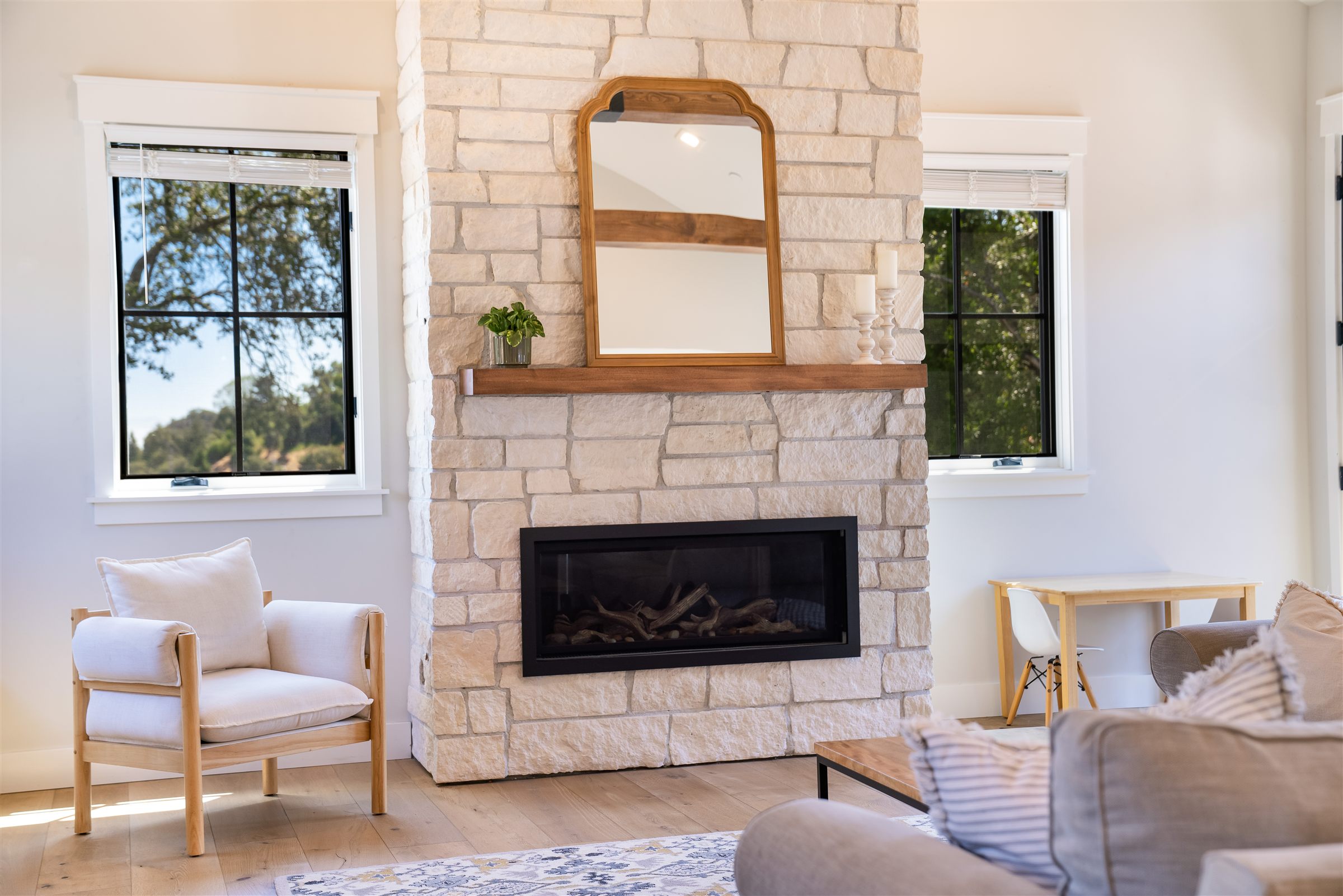 Great room detail with custom chandelier