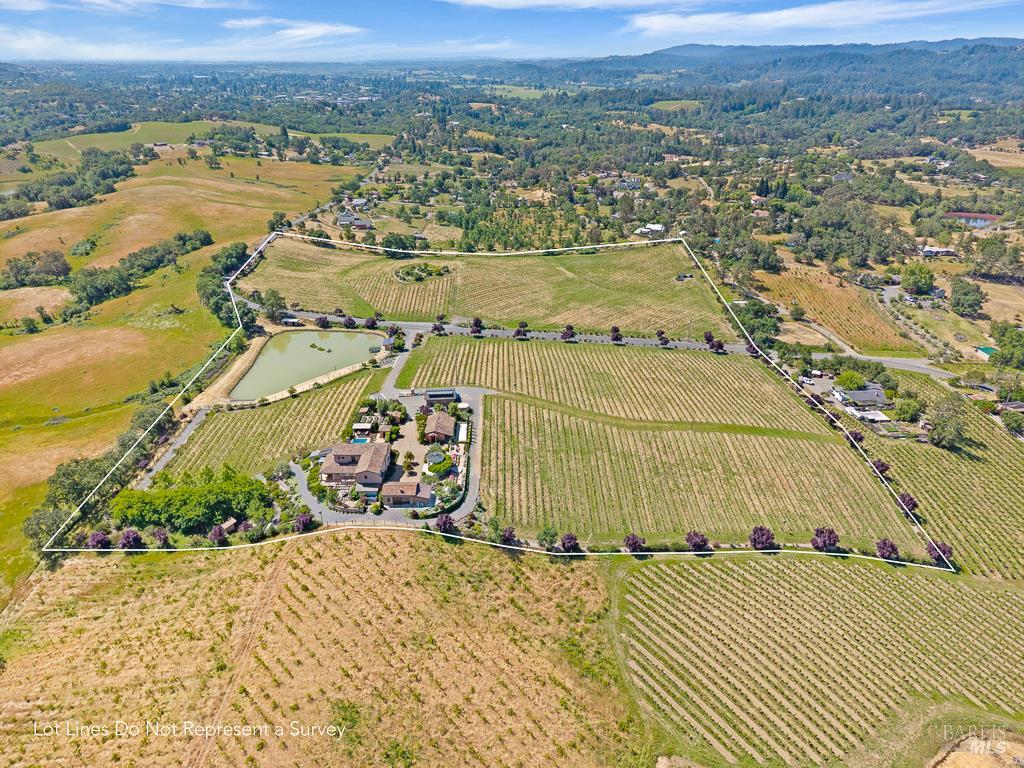 Aerial of the estate vineyard and residence
